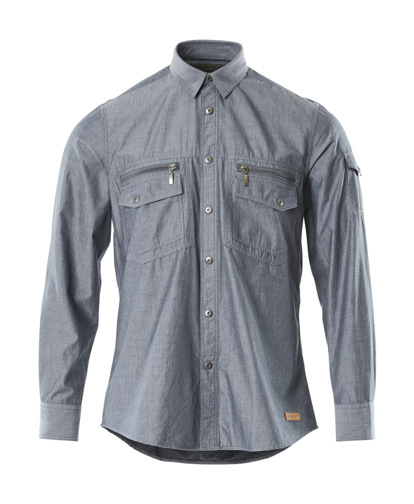 17304-325-66 Overhemd - gewassen donkerblauw denim