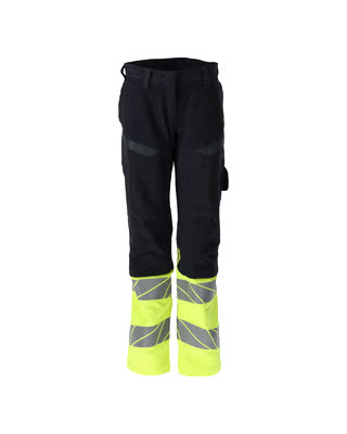 Mascot Accelerate Multisafe Broek 21178-284 kniezakken Ultimate Stretch vrouwen vlamvertragend antistatisch HiVis donker marineblauw-fluo geel(01017)